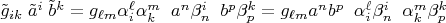 $\tilde g_{ik}\;\tilde a^i\;\tilde b^k=g_{\ell m}\alpha^\ell_i \alpha^m_k \;\;a^n \beta^i_n\;\;b^p \beta^k_p=g_{\ell m}a^n b^p \;\;\alpha^\ell_i \beta^i_n \;\;\alpha^m_k \beta^k_p$
