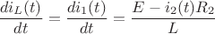 $$\frac{di_L(t)}{dt}=\frac{di_1(t)}{dt}=\frac{E-i_2(t)R_2}{L}$$