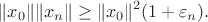 $$\|x_0\|\|x_n\|\ge \|x_0\|^2(1+\varepsilon_n).$$