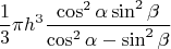 $$\frac13\pi h^3\frac{\cos^2\alpha\sin^2\beta}{\cos^2\alpha - \sin^2\beta}$$