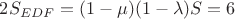 $2S_{EDF}=(1-\mu)(1-\lambda)S=6$