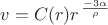 $v=C(r)r^\left{\frac{-3\alpha}{\rho}\right}$