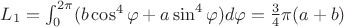$L_1 = \int_0^{2\pi} (b\cos^4\varphi + a \sin^4 \varphi) d\varphi = \frac 3 4 \pi (a+b)$