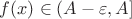 $f(x)\in (A-\varepsilon,A]$