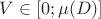 $V\in[0;\mu(D)]$