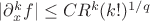 $|\partial_x^k f|\le C R^k (k!)^{1/q}$