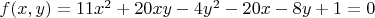 $f(x,y)=11x^2+20xy-4y^2-20x-8y+1=0$