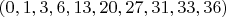 $\left( {{\rm 0}{\rm ,1}{\rm ,3}{\rm ,6}{\rm ,13}{\rm ,20}{\rm ,27}{\rm ,31}{\rm ,33}{\rm ,36}} \right)$
