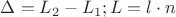 $\Delta = L_2 - L_1 ; 
L = l \cdot n$