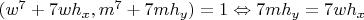 $(w^7+7wh_x,m^7+7mh_y)=1\Leftrightarrow 7mh_y=7wh_x$