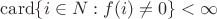 $\mathrm {card} \{ i \in N: f(i) \neq 0\} < \infty$