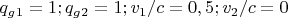 $q_g_1=1;q_g_2=1; v_1 /c=0,5; v_2 /c=0