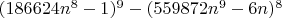 $(186624n^8-1)^9-(559872n^9-6n)^8$