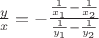 $\frac{y}{x}=-\frac{\frac{1}{x_1}-\frac{1}{x_2}}{\frac{1}{y_1}-\frac{1}{y_2}}$