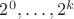 $2^0,\dots,2^k$