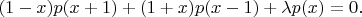 $$(1-x)p(x+1)+(1+x)p(x-1)+\lambda p(x)=0.$$