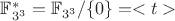 $\mathbb{F}_{3^3}^* = \mathbb{F}_{3^3}/\{0\} = <t>$