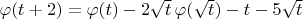 $\varphi(t+2)=\varphi(t)-2\sqrt t\,\varphi(\sqrt t)-t-5\sqrt t$