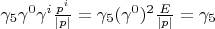 $\gamma_5\gamma^0\gamma^i\frac{p^i}{|p|}=\gamma_5(\gamma^0)^2\frac{E}{|p|}=\gamma_5$