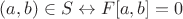 $(a,b) \in S \leftrightarrow F[a,b]=0$