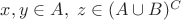 $x,y \in A, \; z\in (A\cup B)^{C}$