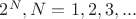 ${2^N, N = 1,2,3,...}$ ${2^N, N = 1,2,3,...}$