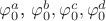 $\varphi_0^a$, \varphi_0^b, \varphi_0^c, \varphi_0^d$