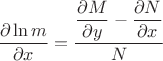 $\dfrac{\partial \ln m}{\partial x}=\dfrac{\dfrac{\partial M}{\partial y}-\dfrac{\partial N}{\partial x}}{N}$
