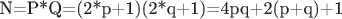 N=P*Q=(2*p+1)(2*q+1)=4pq+2(p+q)+1