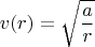 $$v(r) = \sqrt{\frac{a}{r}}$$