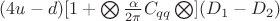 $(4u-d)[1+\bigotimes \frac{\alpha}{2\pi}C_{qq}\bigotimes](D_1-D_2)$