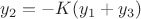 $y_2=-K (y_1+y_3)$