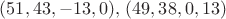$(51, 43, -13, 0), \, (49, 38, 0, 13)$