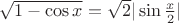 $\sqrt{1 - \cos x} = \sqrt 2 |\sin \frac x 2|$