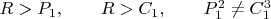 $R>P_1, \qquad R>C_1, \qquad P_{1}^2 \neq C_{1}^3$