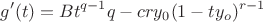 $$g'(t) = B{t^{q - 1}}q - cr{y_0}{(1 - t{y_o})^{r-1}}$$
