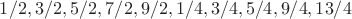 $1/2, 3/2, 5/2, 7/2, 9/2, 1/4, 3/4, 5/4, 9/4, 13/4$