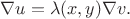 $$\nabla u=\lambda(x,y)\nabla v.$$