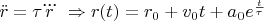 $\ddot{r}=\tau\dddot{r}\   \Rightarrow   r(t)=r_{0}+v_{0}t+a_{0}e^\frac{t}{\tau}$