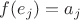 $f(e_j)=a_j$