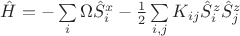 $\hat H=-\sum\limits_i\Omega\hat S_i^x-\frac12\sum\limits_{i,j}K_{ij}\hat S_i^z\hat S_j^z$