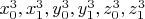 $x_0^3, x_1^3, y_0^3, y_1^3, z_0^3, z_1^3$