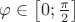 $\varphi \in \left[0; \frac{\pi}{2}\right]$