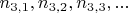 $n_{3,1}, n_{3,2}, n_{3,3},...$
