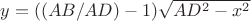 $y=((AB/AD) - 1)\sqrt{AD^2-x^2}$