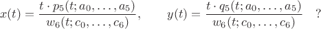 $$x(t)=\dfrac{t\cdot p_5(t;a_0,\ldots,a_5)}{w_6(t;c_0,\ldots,c_6)},\qquad
y(t)=\dfrac{t\cdot q_5(t;a_0,\ldots,a_5)}{w_6(t;c_0,\ldots,c_6)}\quad ?$$