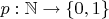 $ p:\mathbb{N}\rightarrow \left \{ 0,1 \right \}$