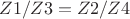 $Z1/Z3 = Z2/Z4$ $Z1/Z3 = Z2/Z4$