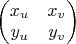 $\begin{pmatrix}
x_{u} & x_{v} \\
y_{u} & y_{v} 
\end{pmatrix}$