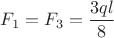 $F_1=F_3=\dfrac{3ql}{8}